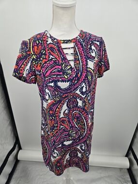 Alice & Trixie Pink and Blue Paisley 100% Silk Mini Dress Small (6716)